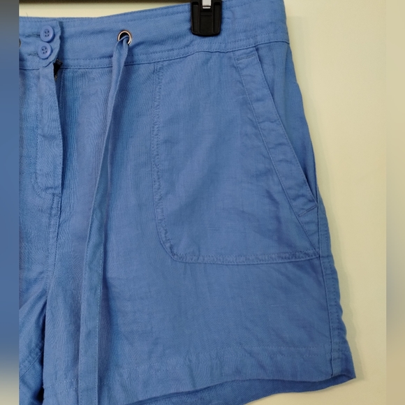 Antibes Blanc Women Short 100% Linen Chino High Rise Blue Size 10 - Picture 2 of 11